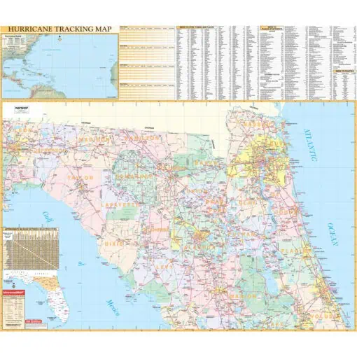 Hurricane Tracking Map of Florida with detailed city, county, and transportation information, ideal for travelers, local residents, and map enthusiasts.