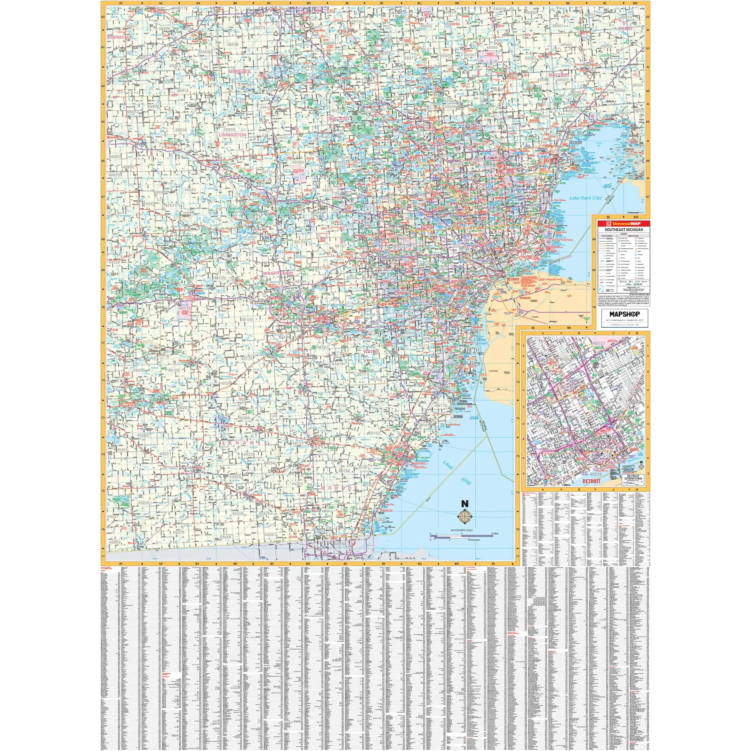 Detailed Detroit Michigan road map with streets, highways, and city landmarks for travel planning and navigation.