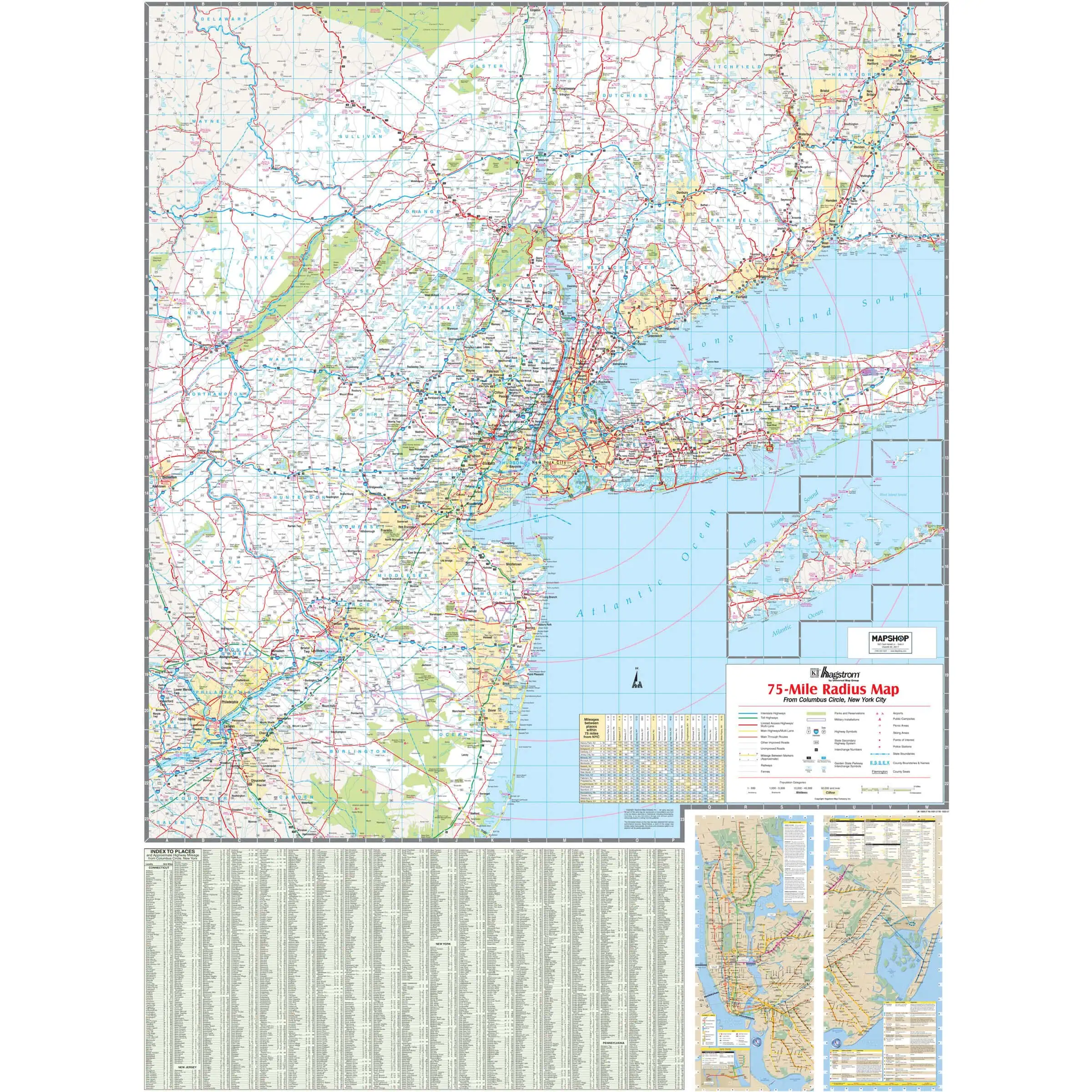 Road map of New York City and surrounding areas, focusing on detailed street layouts, highways, and landmarks for navigation and travel planning.