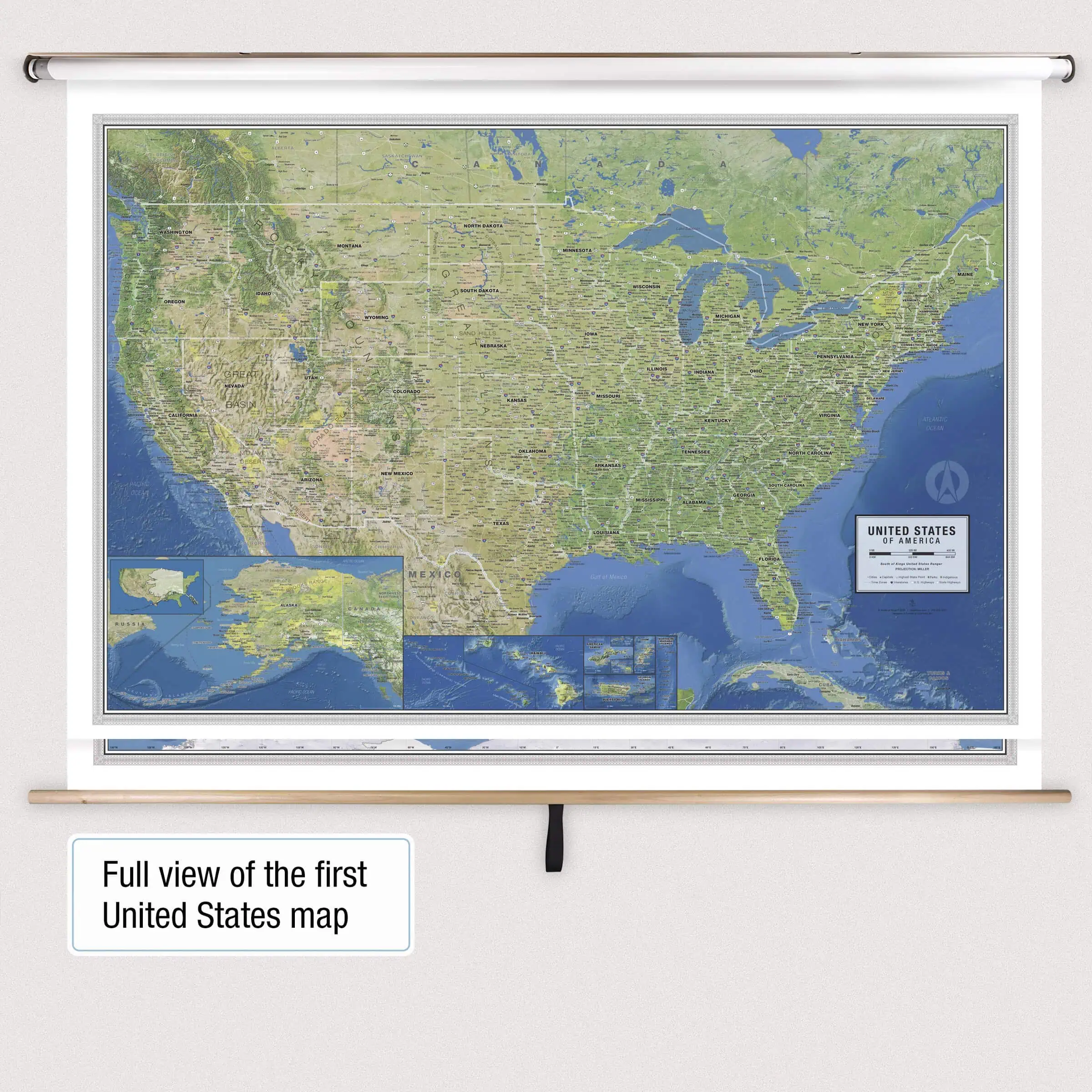 Detailed political map of the United States showing states, cities, highways, and geographical features, ideal for travel planning, education, and navigation.