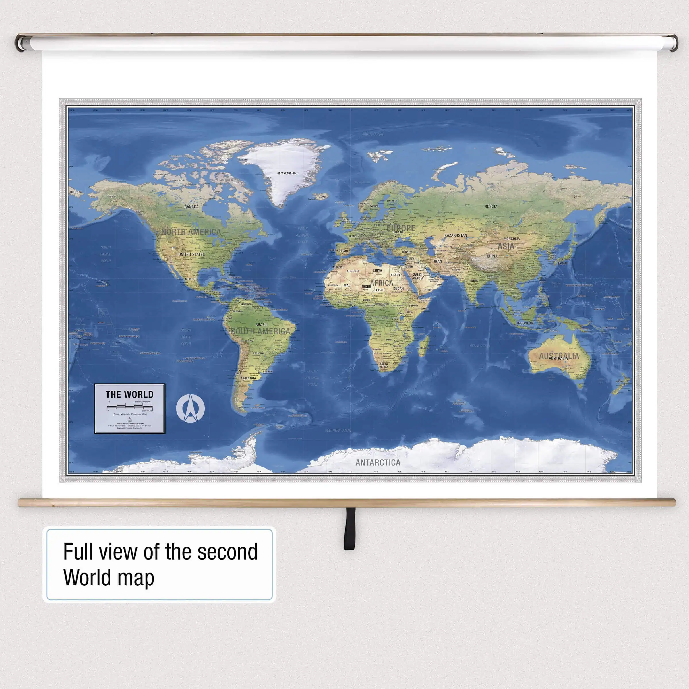 Political world map with country borders and labeled continents, ideal for geographic education and travel planning from The Map Shop.
