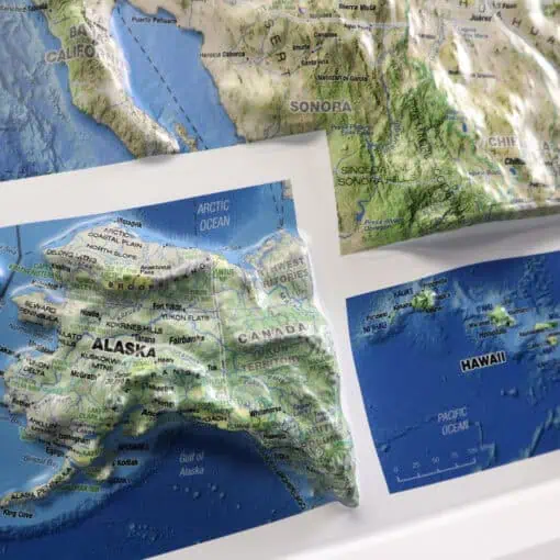 Detailed map of Alaska, highlighting geographic features, cities, and natural landmarks for travel planning and navigation. Perfect for outdoor enthusiasts and map collectors.