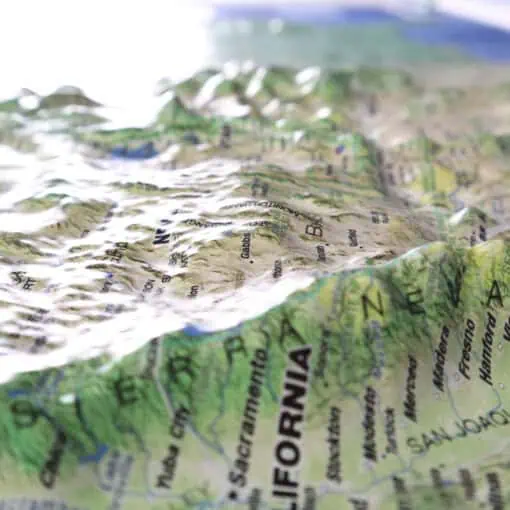 Crumpled detailed topographical map showing California and surrounding regions, ideal for outdoor adventures, hiking, and navigation. Discover accurate maps and travel supplies at The Map Shop.