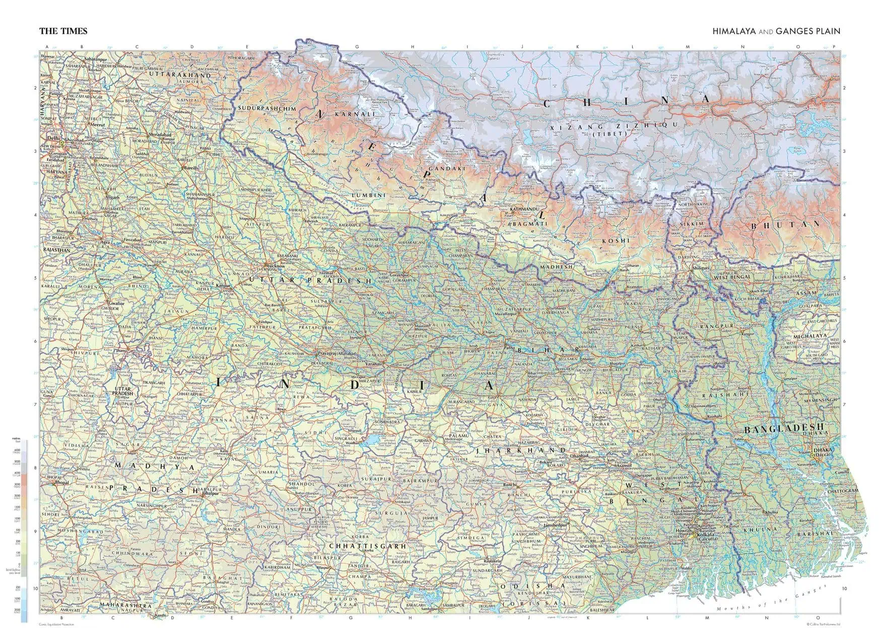 Map shop detailed map of India featuring geographical details and topography, perfect for travelers and map enthusiasts.