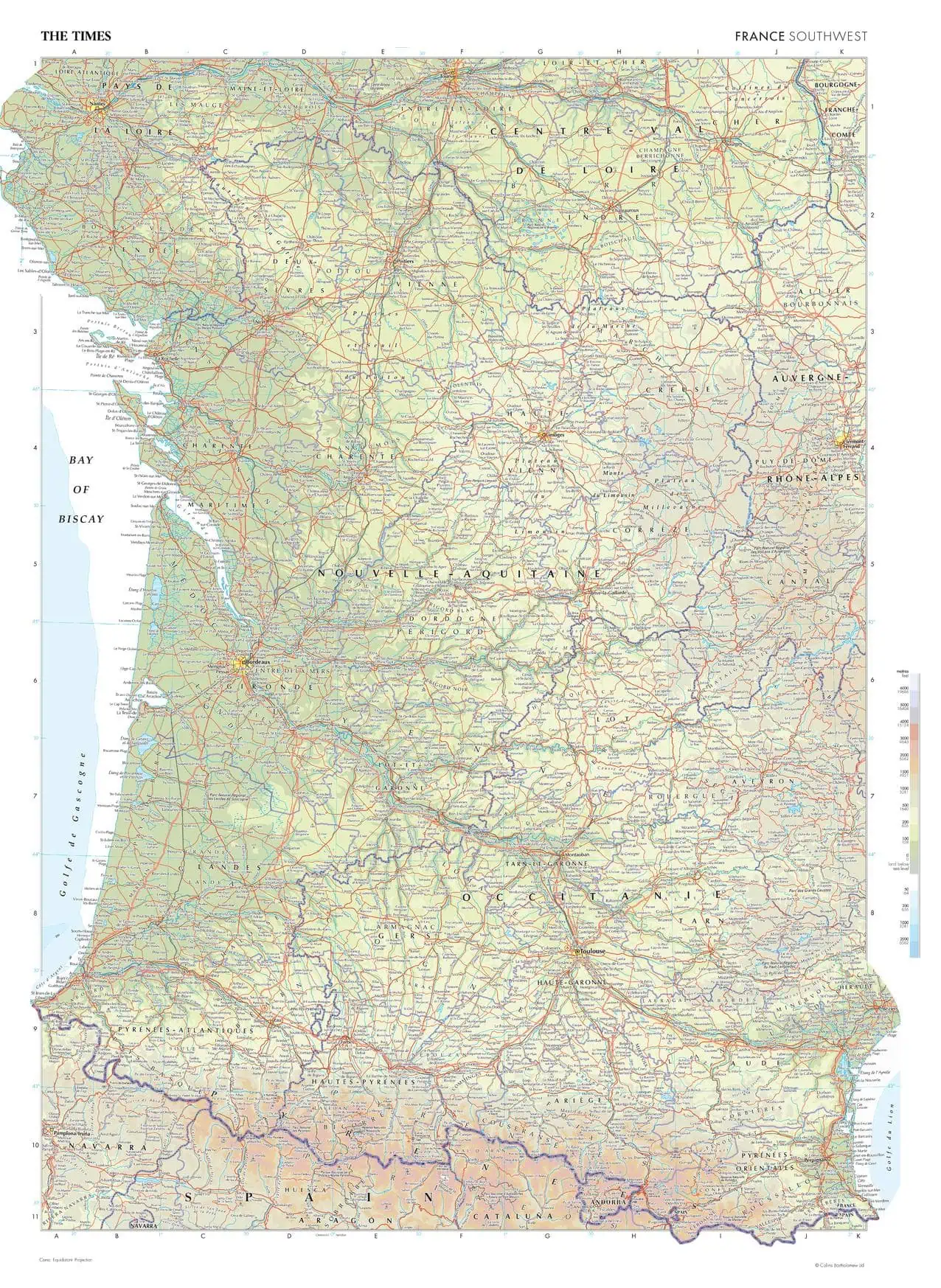 Detailed map of France highlighting regions, roads, and geographic features, ideal for travel planning, navigation, and geographic reference.