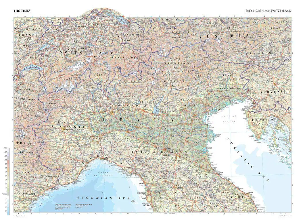 Detailed map of Italy highlighting regions, cities, and geographic features, ideal for travel planning and navigation. Perfect for map enthusiasts, travelers, and geography students seeking accurate, high-quality maps.
