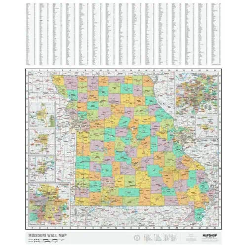 Detailed Missouri wall map featuring vibrant, multi-colored counties for easy navigation and regional identification. Perfect for educational, office, or home use.
