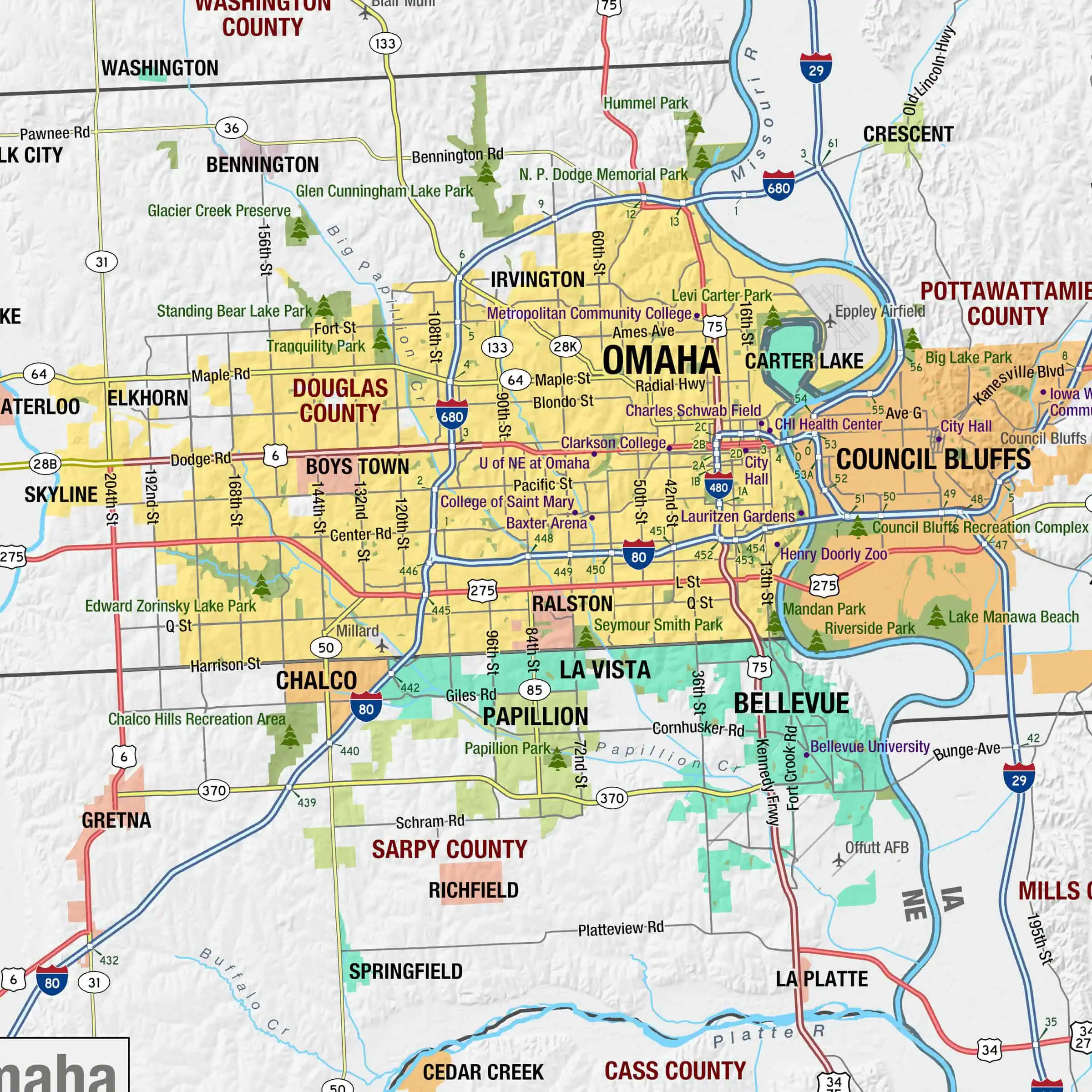 Detailed Montana wall map showing counties, cities, parks, and highways with vibrant colors for easy navigation and reference.